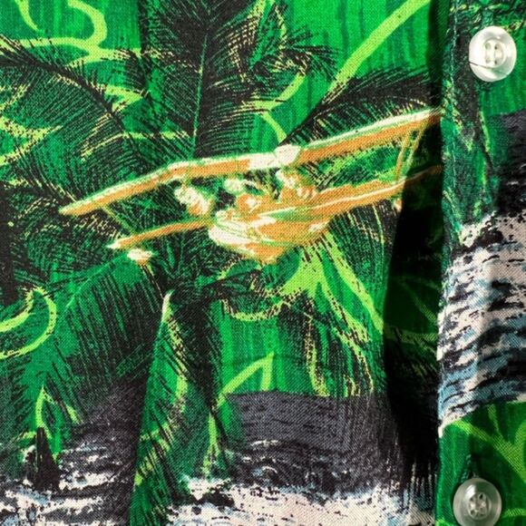 Vintage Koko Knot Hawaiian Shirt – Green with Island Plane Print READ CONDITION - Picture 2 of 4